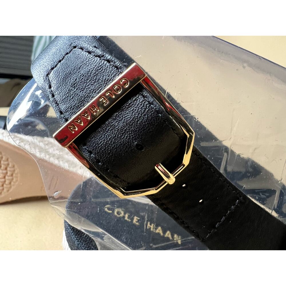 Cole Haan Black Leather Crystal Wedge Espadrille Sandals 10 B New - Picture 11 of 11
